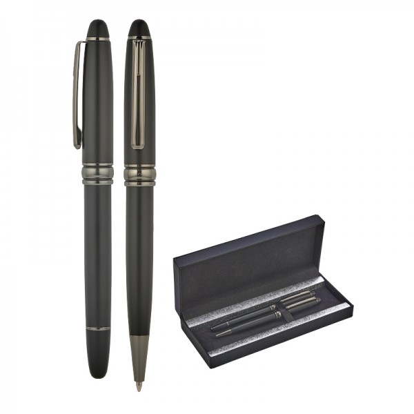 RD-23890 1218-RT Siyah-Füme Metal Roller & Tükenmez Kalem Seti