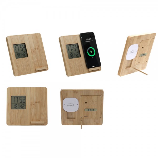 RD-29804 Masaüstü Bambu Saat Wireless Mobil Şarj Cihazı